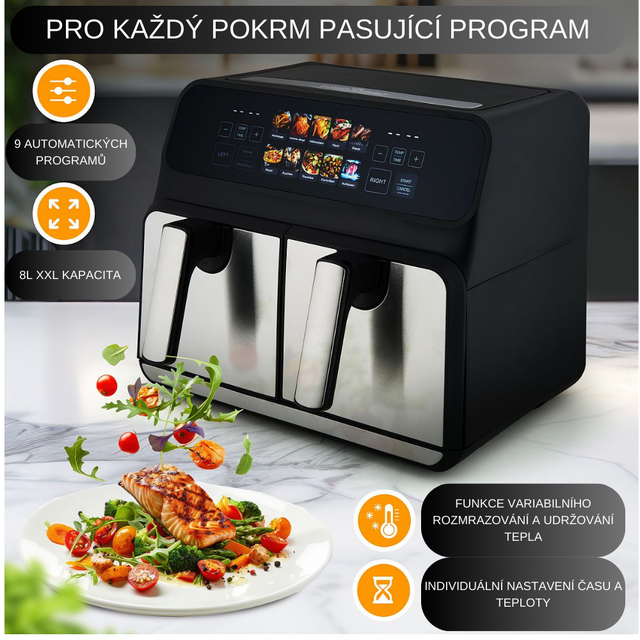 FR 1287 H dvojitá horkovzdušná fritéza s barevným displejem 8l - Profi Home Living