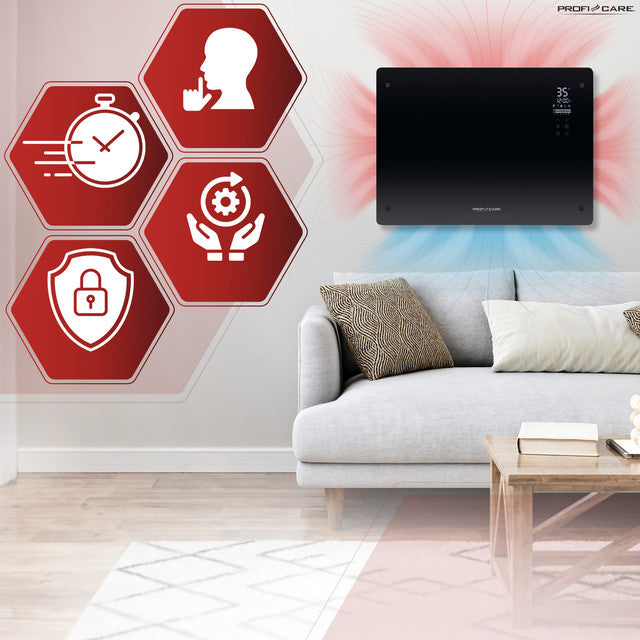 GKH 3118 konvektor skleněný černý - Profi Home Living