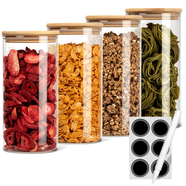 VD 4026 Sada 4 skleněných dóz s bambusovým víkem 1,5 l - vzduchotěsné, na potraviny - Profi Home Living