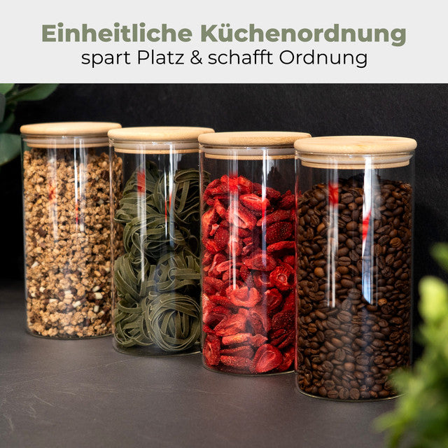VD 4026 Sada 4 skleněných dóz s bambusovým víkem 1,5 l - vzduchotěsné, na potraviny - Profi Home Living