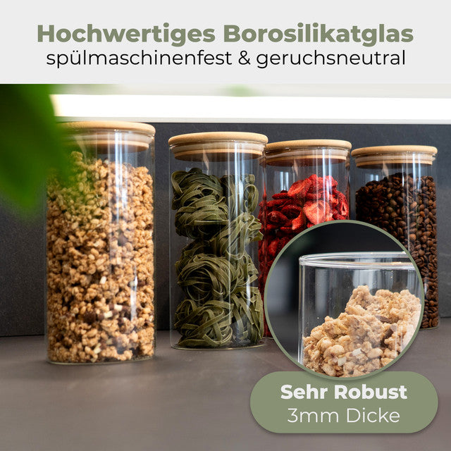VD 4026 Sada 4 skleněných dóz s bambusovým víkem 1,5 l - vzduchotěsné, na potraviny - Profi Home Living