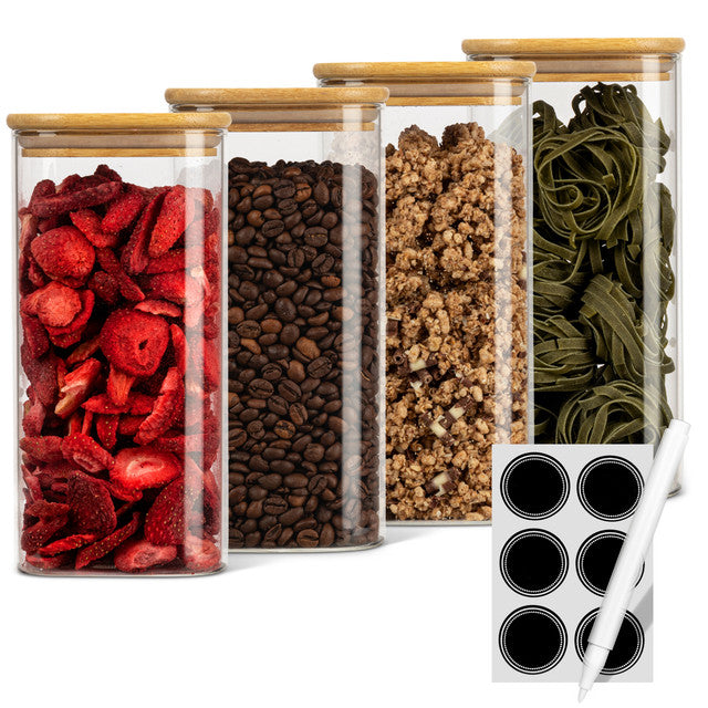 VD 4027 Set 4 skleněnných dóz s bambusovým víkem 1,6 l - vzduchotěsné, na potraviny - Profi Home Living
