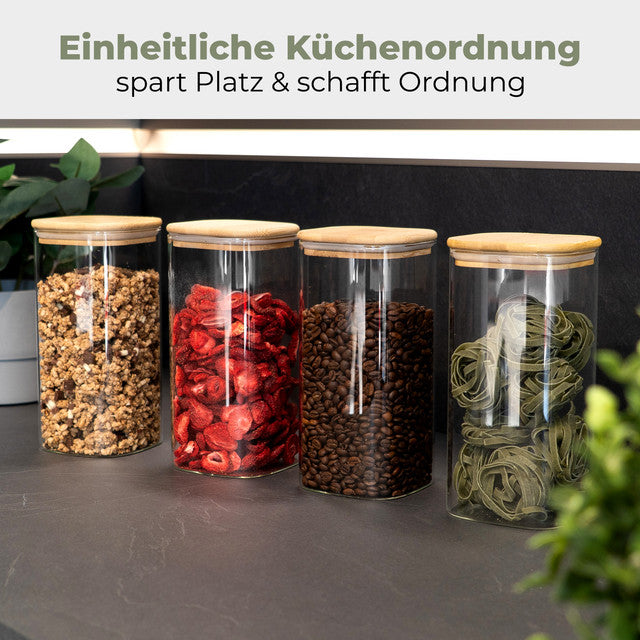 VD 4027 Set 4 skleněnných dóz s bambusovým víkem 1,6 l - vzduchotěsné, na potraviny - Profi Home Living
