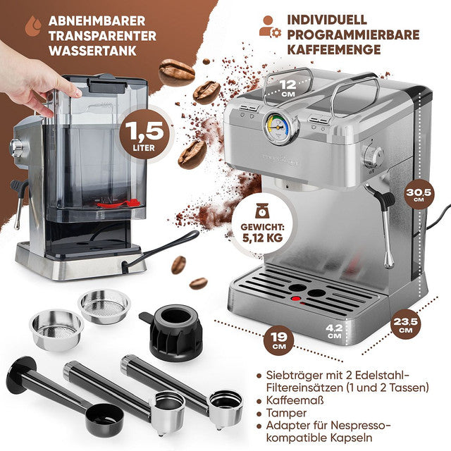 ES-KA 1267 espresso 2v1 (20 barů),pákové, nástavec na kapsle - Profi Home Living