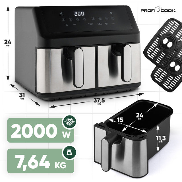 FR 1296 H Dvojitá horkovzdušná fritéza 2000W - Profi Home Living