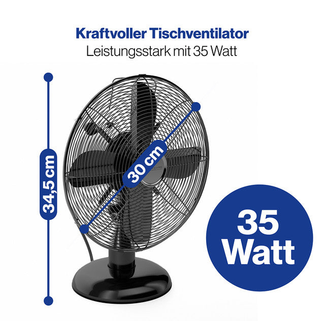 VL 3063 BK stolní ventilátor 30cm kovový černý - Profi Home Living