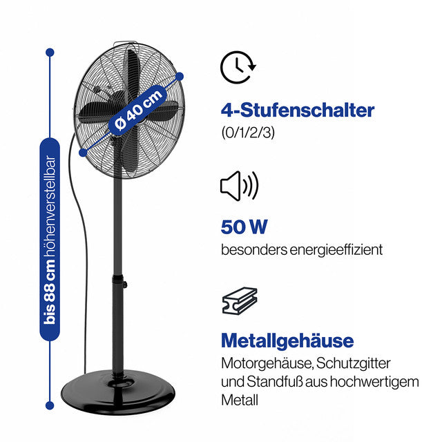 VL 3064 MS BK stojanový ventilátor 40cm, kovový černý - Profi Home Living