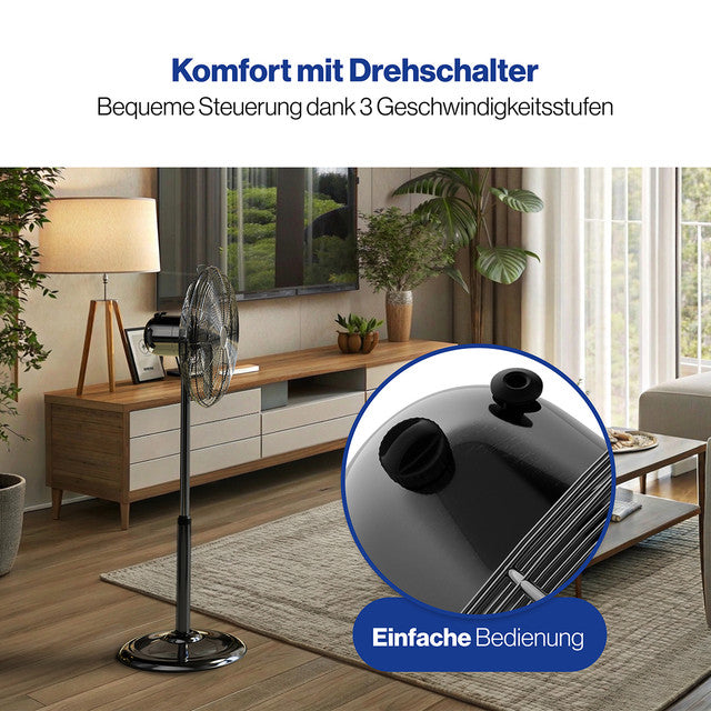 VL 3064 MS BK stojanový ventilátor 40cm, kovový černý - Profi Home Living